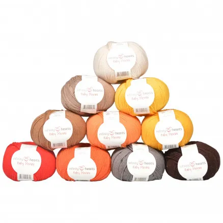 Infinity Hearts Baby Merino Garnpakke 13 Brun og Orange nuancer - 10 s - Infinity Hearts Baby Merino Garnpakke 13 Grå og Brun nuancer
